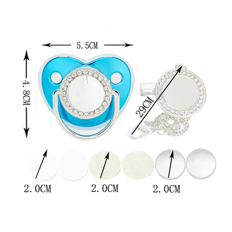 Ciuccio Sublimabile con Strass e Clip Portaciuccio – Set Neonato Senza BPA