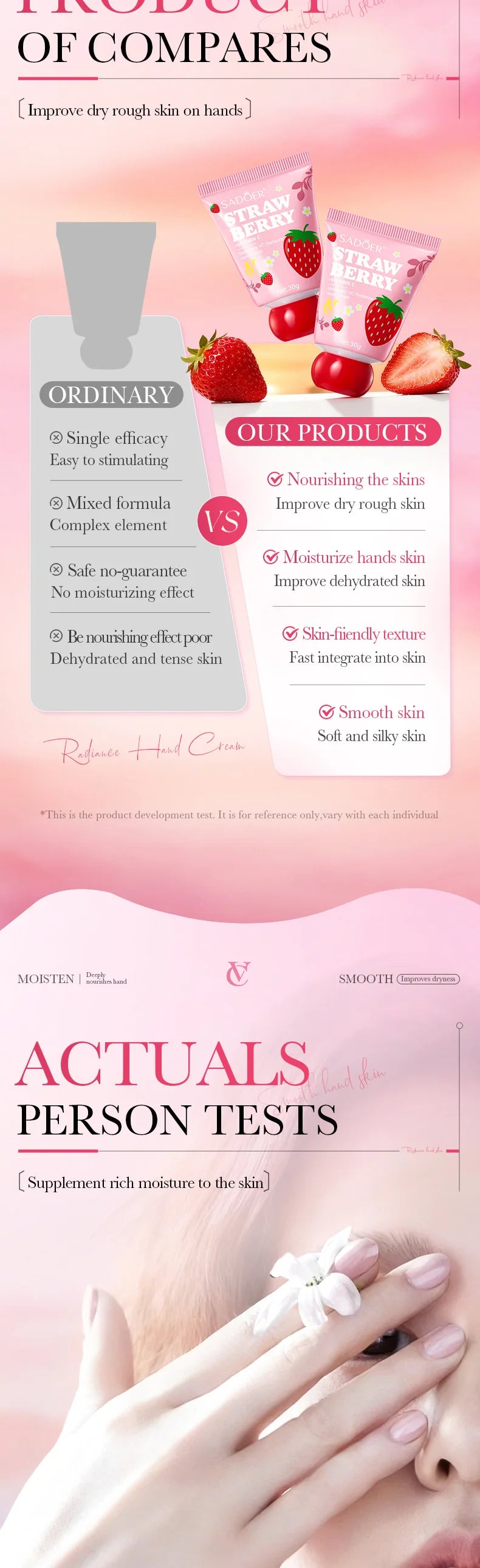 VC Strawberry Hand Cream - 30g Moisturizing and Brightening for Winter, Repairs Dry and Cracked Skin, Lightweight Fast-Absorbing Formula
