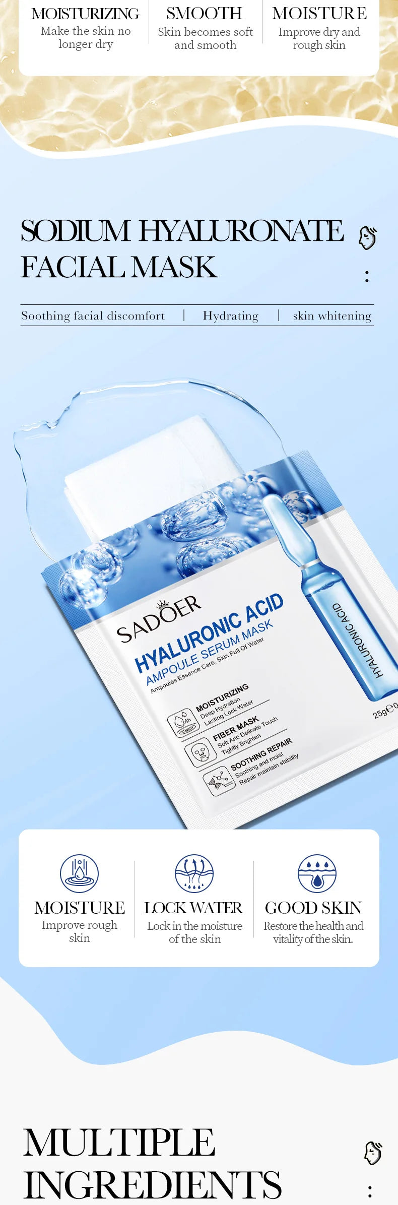 Set 15 Maschere Viso SADOER – Oro 24K, Vitamina C & Acido Ialuronico