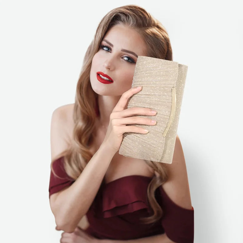 Pochette da Sera Elegante — Raso e Paillettes, Tracolla Staccabile