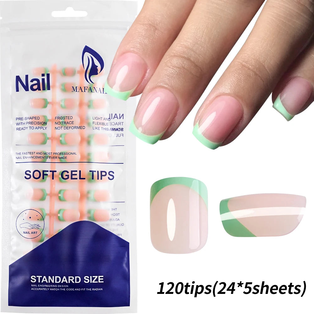 240/120 pz Estate Colorato Unghie Finte Breve Quadrato Presse sulle Unghie Francese Acrilico Manicure Unghie artistiche Lucido Copertura Completa Unghie Finte