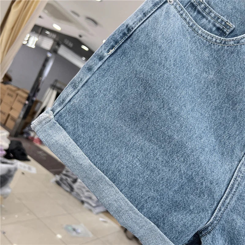 Shorts Denim Vita Alta – Orlo Arrotolato Stile Vintage | 5 Colori | Donna