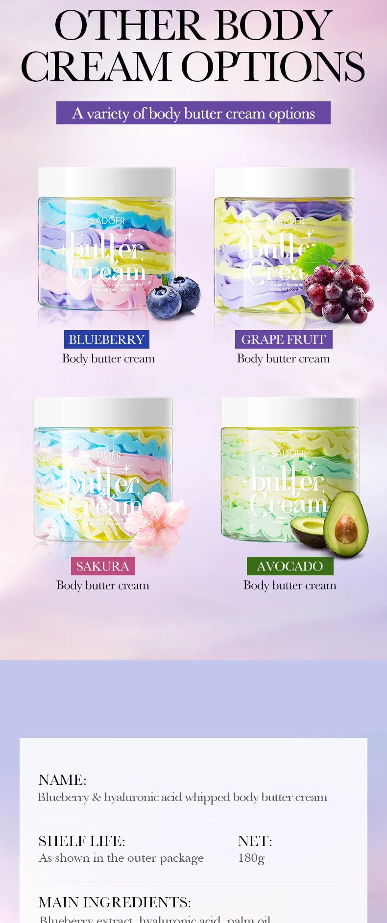 Crema Corpo al Burro con Acido Ialuronico 180g – 4 Fragranze | SADOER