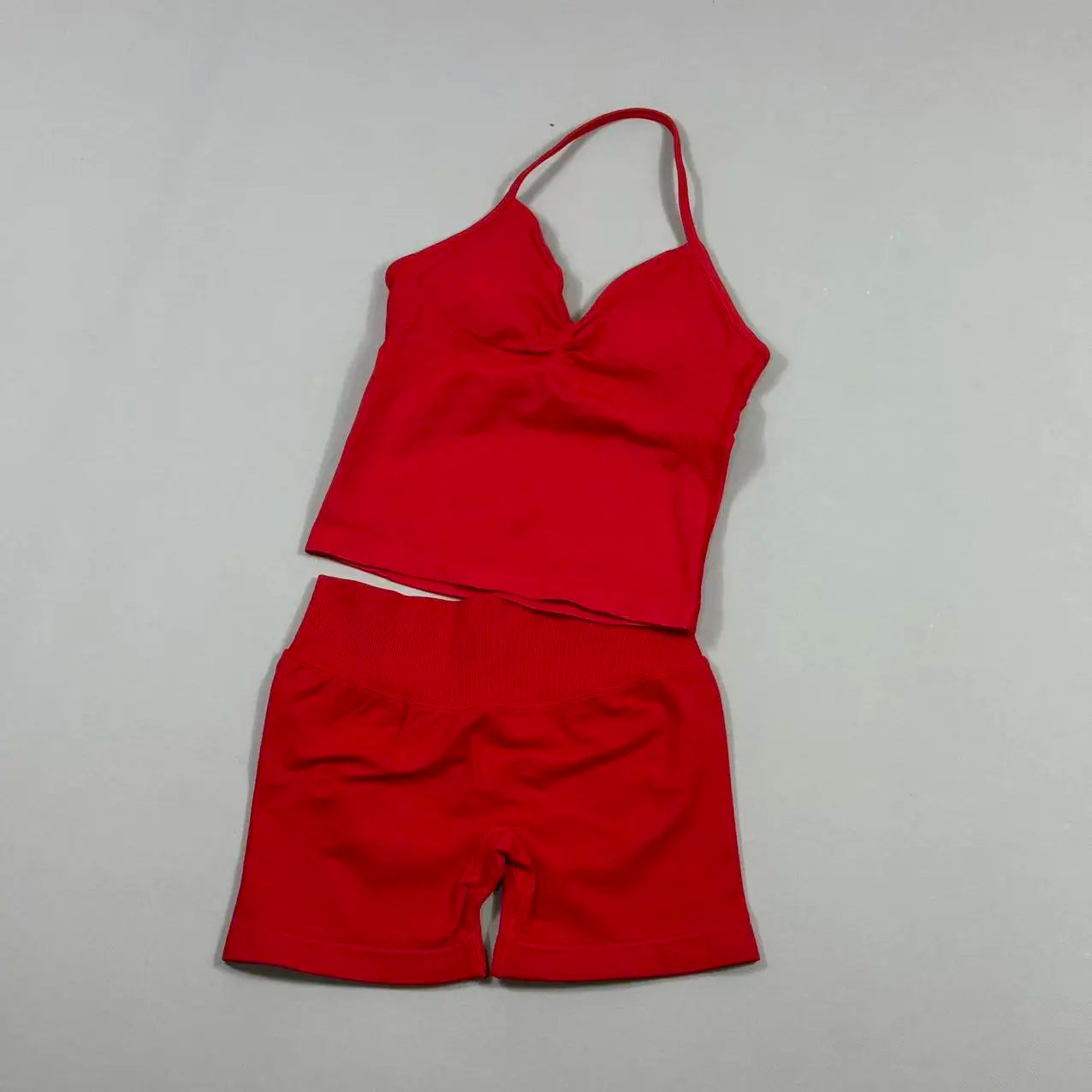 Completo Sportivo Donna 2 Pezzi – Top Lungo + Pantaloncini Yoga Senza Cuciture Push-Up