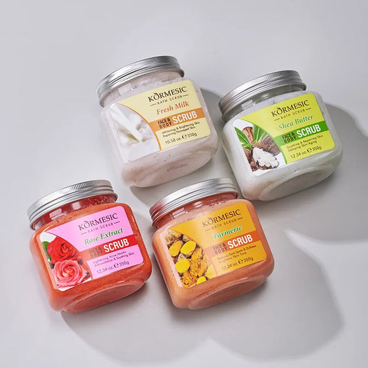 Scrub Corpo KORMESIC – Esfoliante Viso e Corpo Idratante | Curcuma, Rosa, Latte, Shea