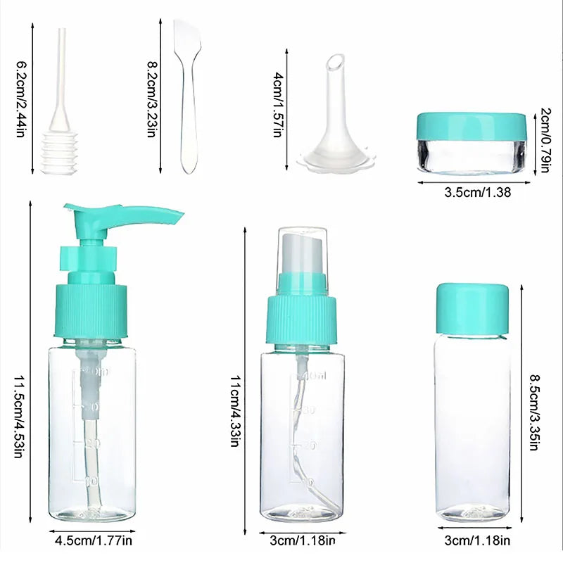 Set 11 Bottigliette da Viaggio Ricaricabili – Shampoo, Lozione & Gel Doccia