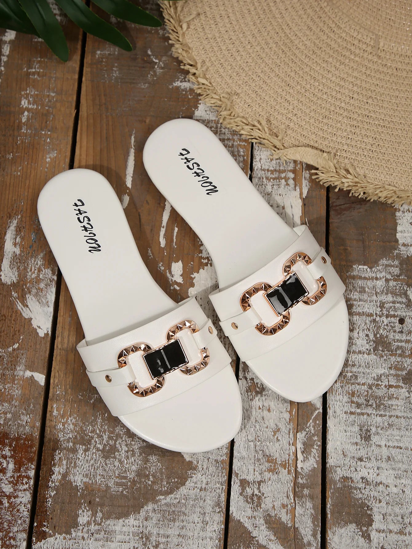 Sandali Piatti Donna Punta Rotonda con Decorazione in Metallo – Eleganti & Comodi | 3 Colori | N.36-43