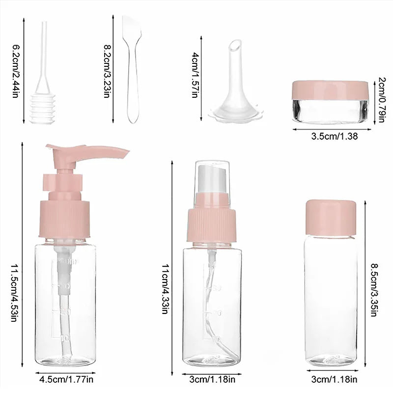Set 11 Bottigliette da Viaggio Ricaricabili – Shampoo, Lozione & Gel Doccia