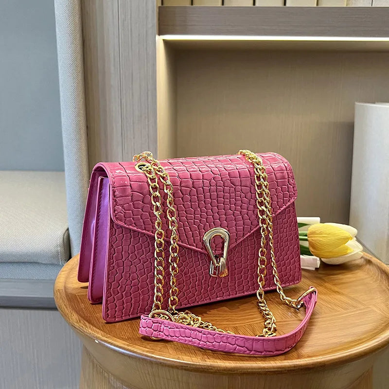 Borse a tracolla modello coccodrillo per donna Catene di moda Borsa quadrata Borsa a tracolla in pelle PU femminile Pochette per telefono quotidiana