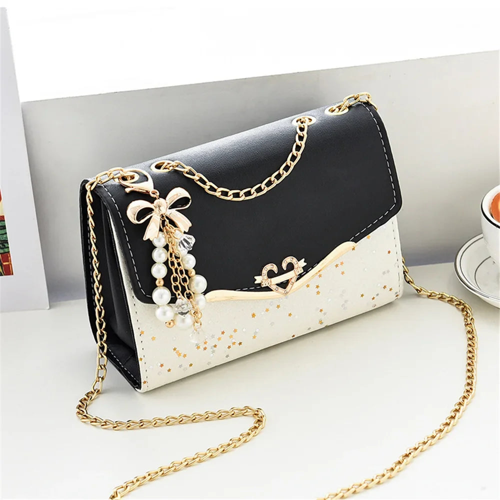 Borsa alla moda da donna Borse a tracolla singole con paillettes alla moda Custodia per cellulare Borsa da donna in pelle PU con pendente a nappa