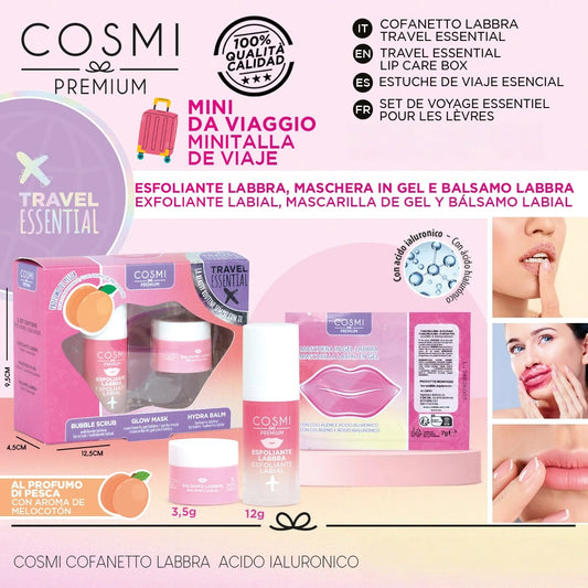 Cosmi Cofanetto Labbra all'Acido Ialuronico – Kit Esfoliante, Maschera & Balsamo