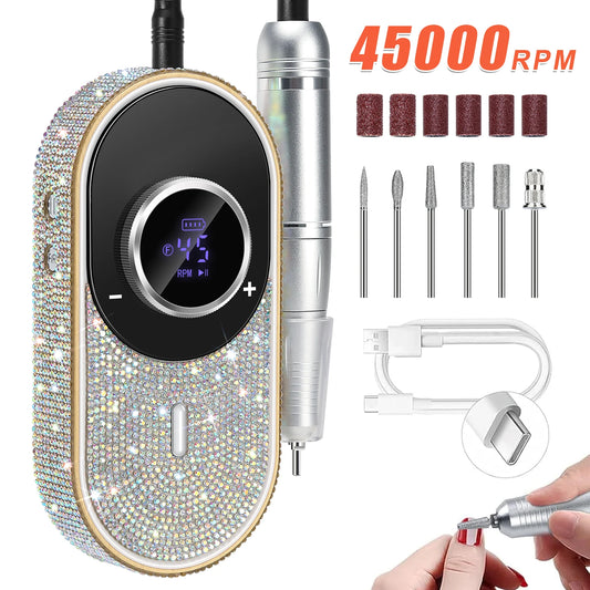 Trapano per Unghie V12-Diamond | 45.000 RPM Wireless 8h | Display LCD Ricarica Type-C