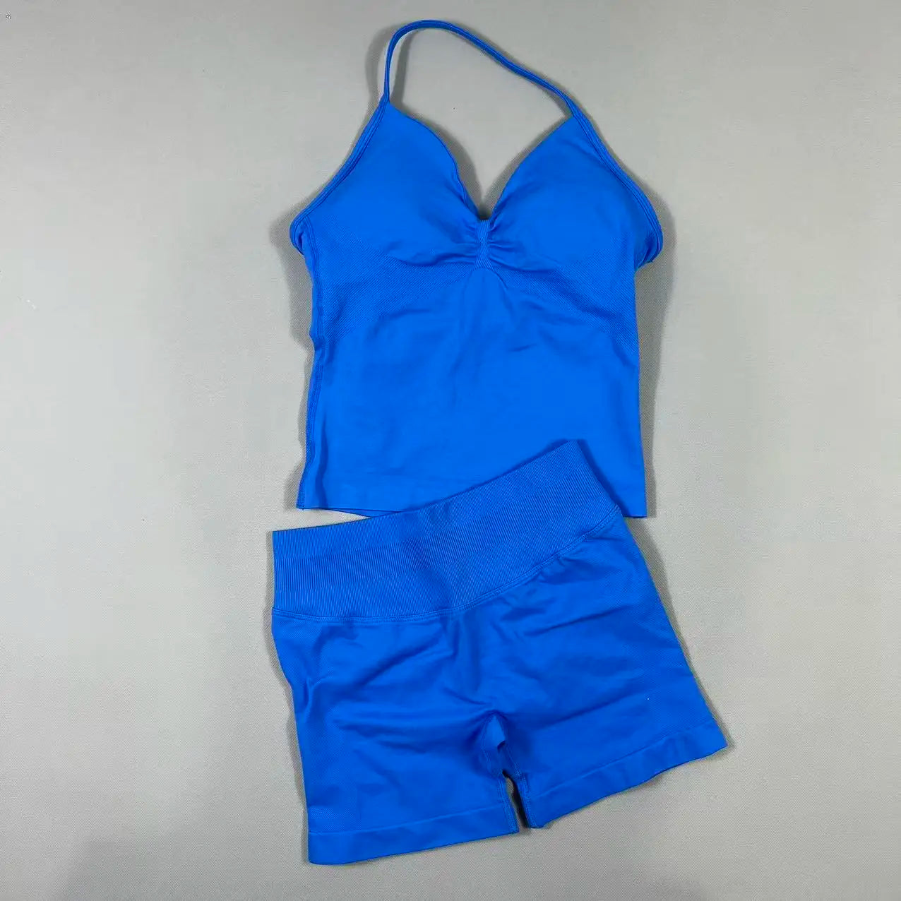 Completo Sportivo Donna 2 Pezzi – Top Lungo + Pantaloncini Yoga Senza Cuciture Push-Up