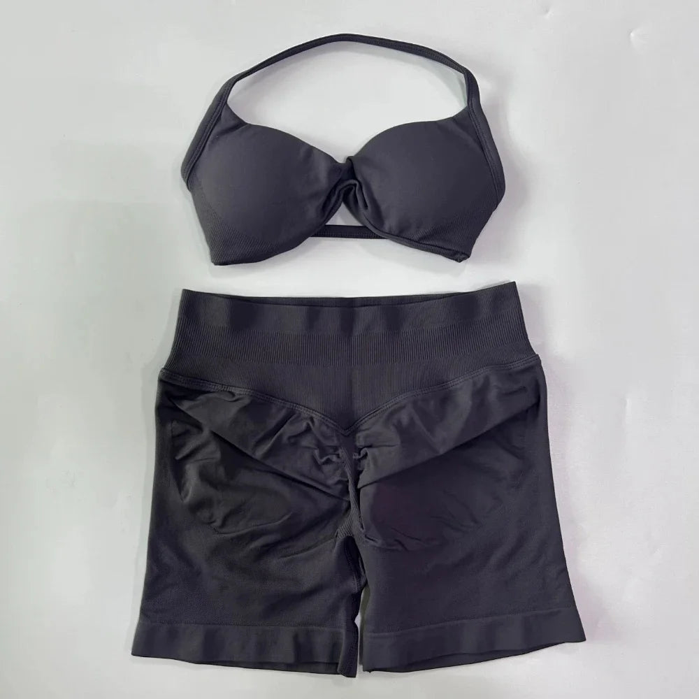 Set Yoga 2 Pezzi Senza Cuciture – Reggiseno Sportivo & Pantaloncini Fitness
