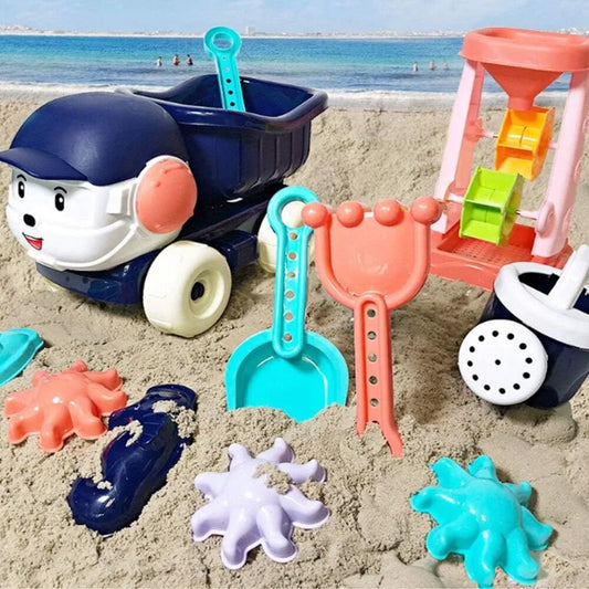 Set Giocattoli da Spiaggia per Bambini – Auto, Clessidra, Pala & Sprinkler | Estate