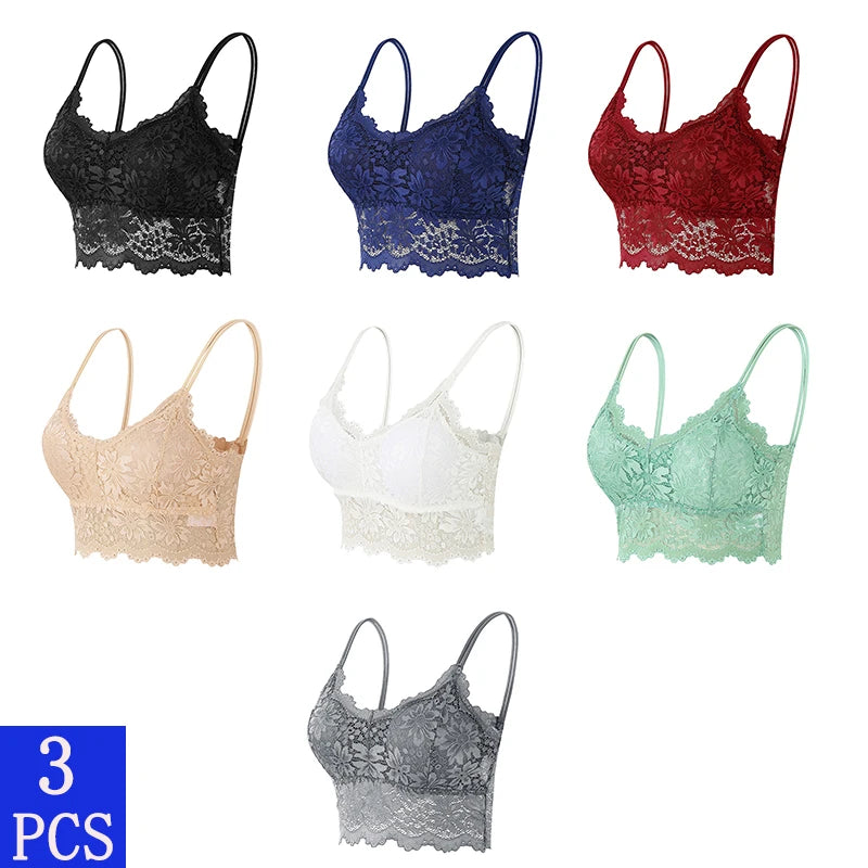 Set 3 Reggiseni in Pizzo Senza Fili – Bralette Push-Up Imbottito | 15 Stili | Donna