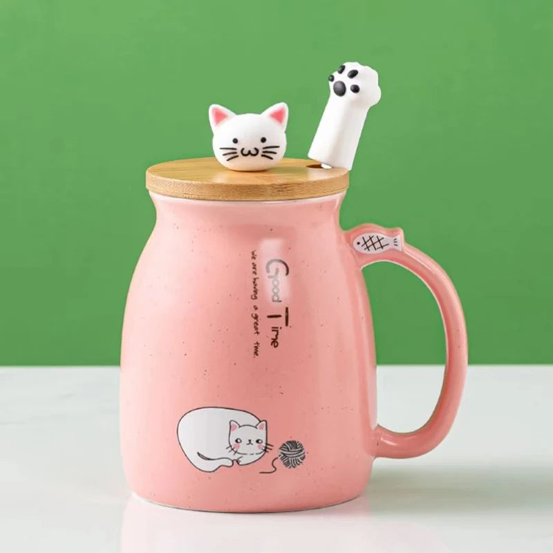 Tazza in Ceramica con Gatto e Coperchio 450ml – Idea Regalo Originale