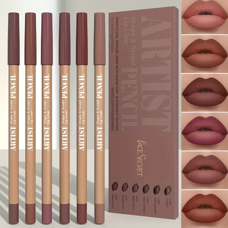 Set 6 Matite Labbra Opache in Velluto – Impermeabili & Lunga Durata