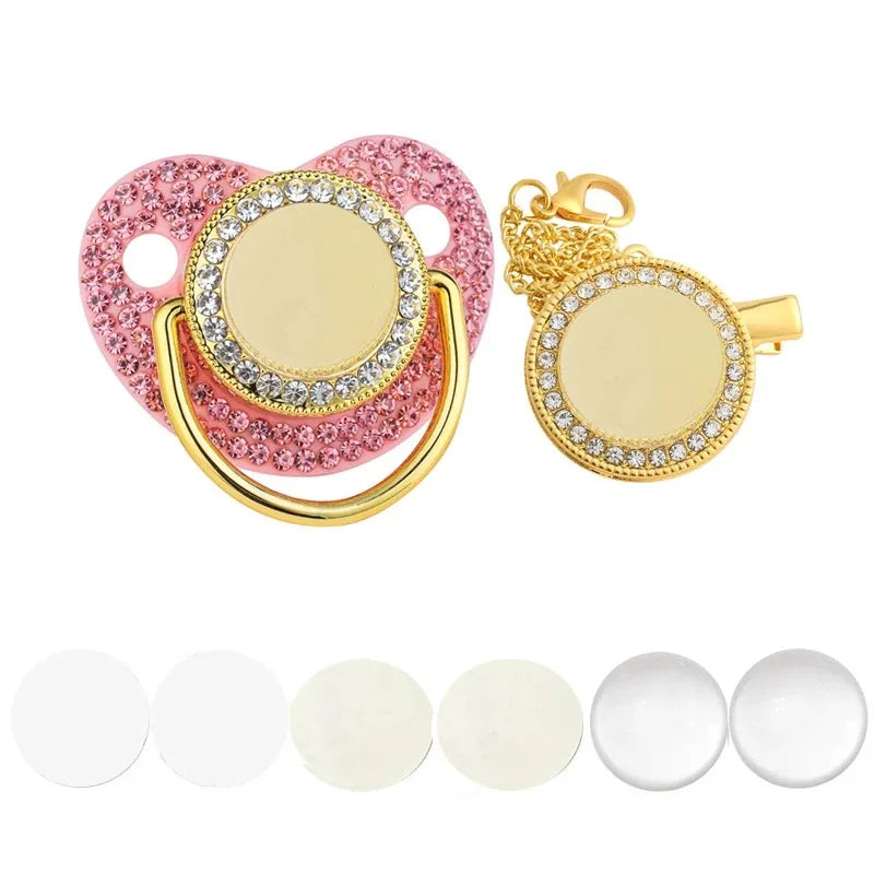 Ciuccio Sublimabile con Strass e Clip Portaciuccio – Set Neonato Senza BPA