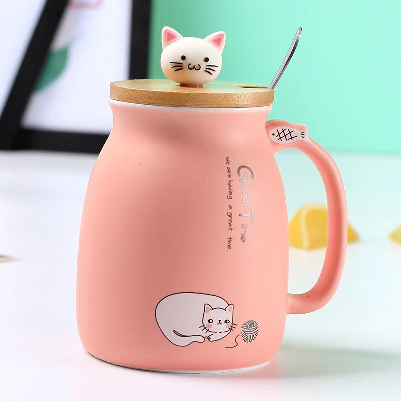 Tazza in Ceramica con Gatto e Coperchio 450ml – Idea Regalo Originale
