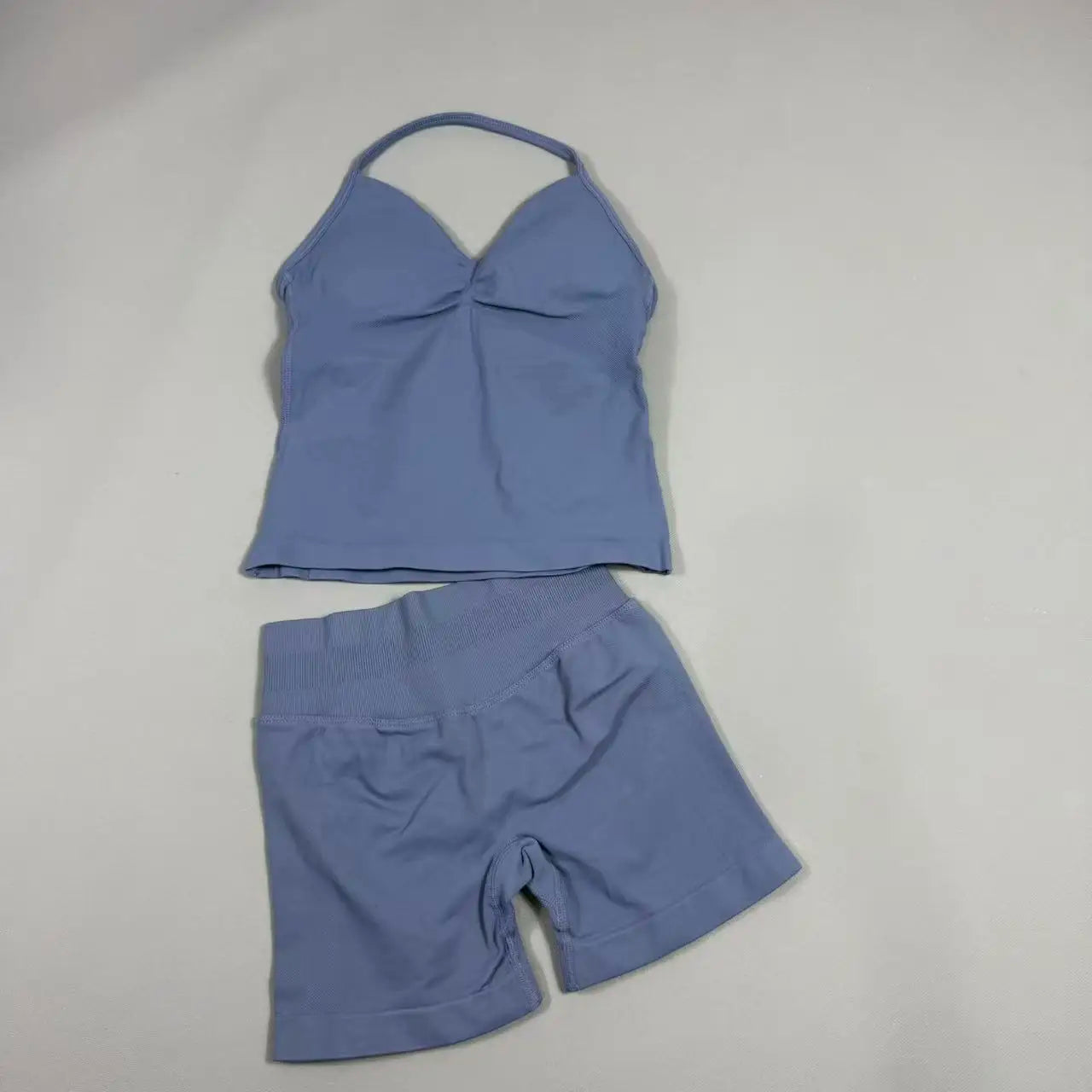 Completo Sportivo Donna 2 Pezzi – Top Lungo + Pantaloncini Yoga Senza Cuciture Push-Up