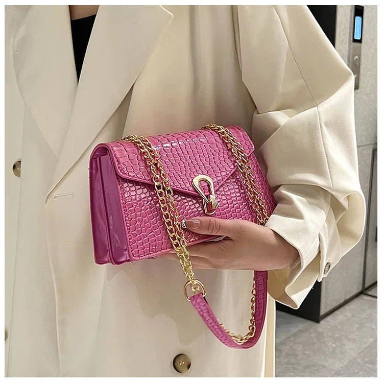 Borse a tracolla modello coccodrillo per donna Catene di moda Borsa quadrata Borsa a tracolla in pelle PU femminile Pochette per telefono quotidiana