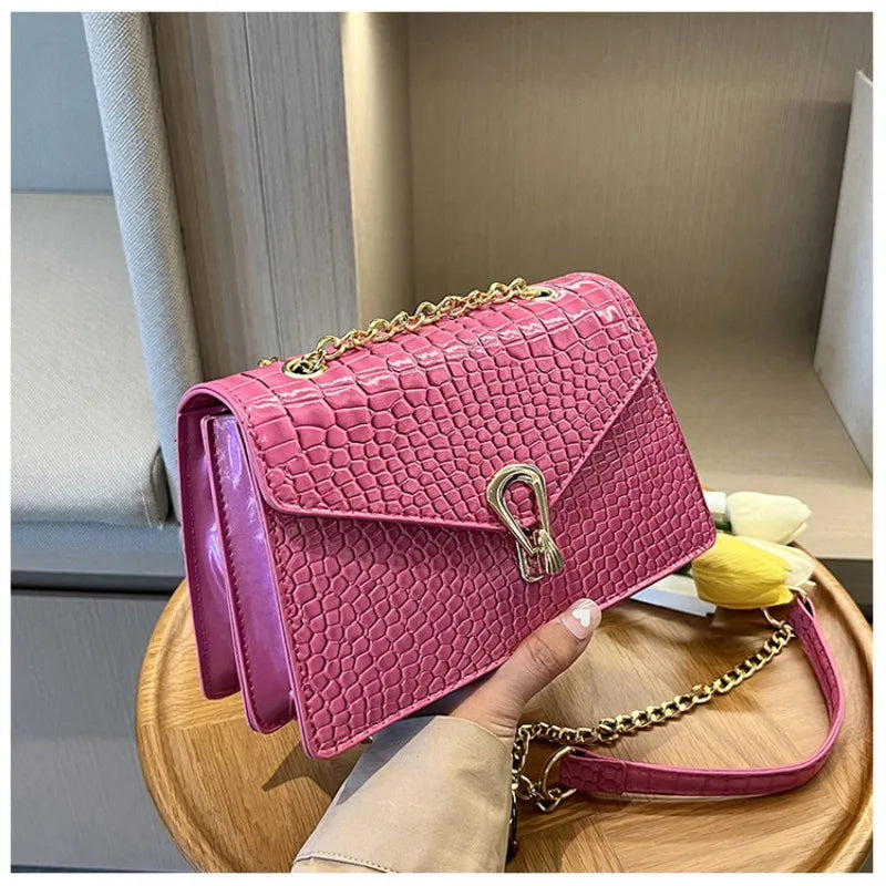 Borse a tracolla modello coccodrillo per donna Catene di moda Borsa quadrata Borsa a tracolla in pelle PU femminile Pochette per telefono quotidiana