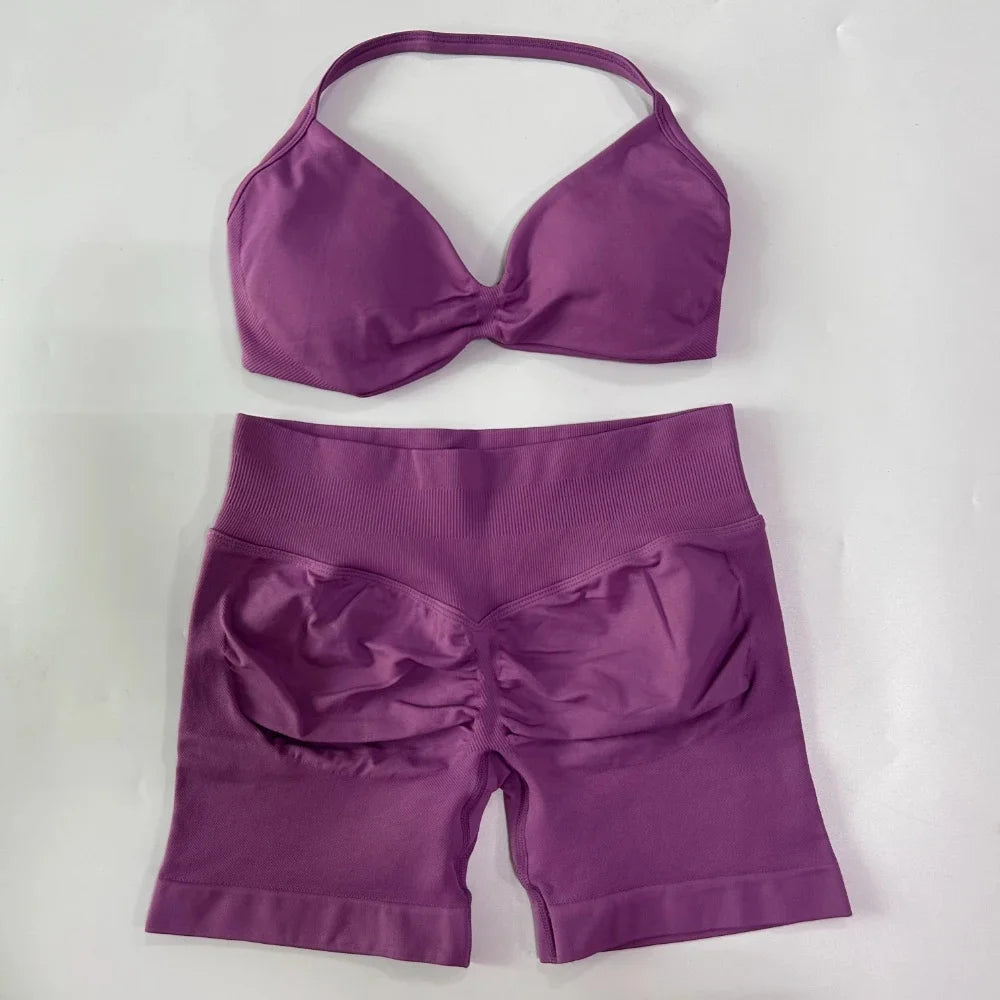 Set Yoga 2 Pezzi Senza Cuciture – Reggiseno Sportivo & Pantaloncini Fitness