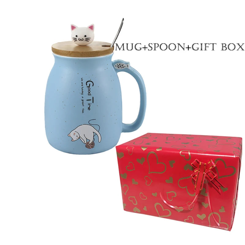 Tazza in Ceramica con Gatto e Coperchio 450ml – Idea Regalo Originale