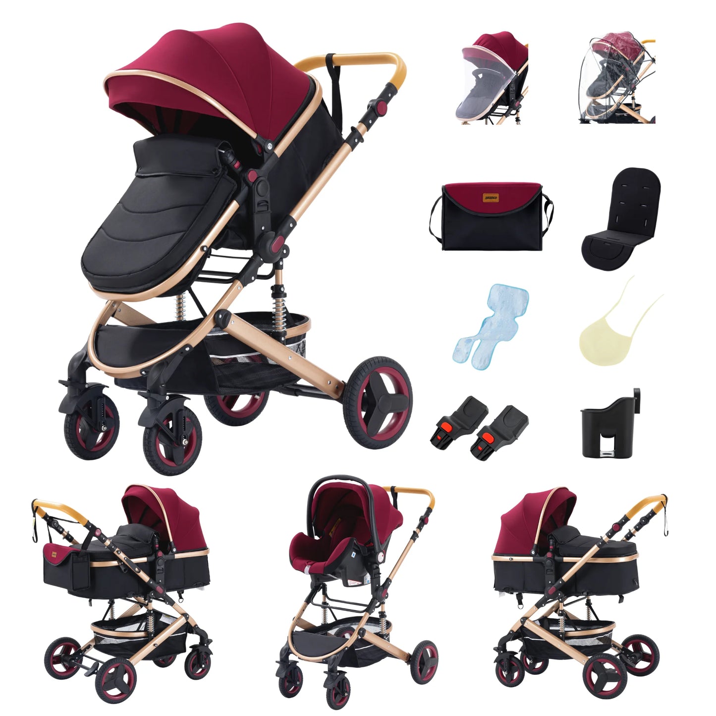 Passeggino 3 in 1 Estivo Traspirante con Seggiolino Auto | Telaio Alluminio