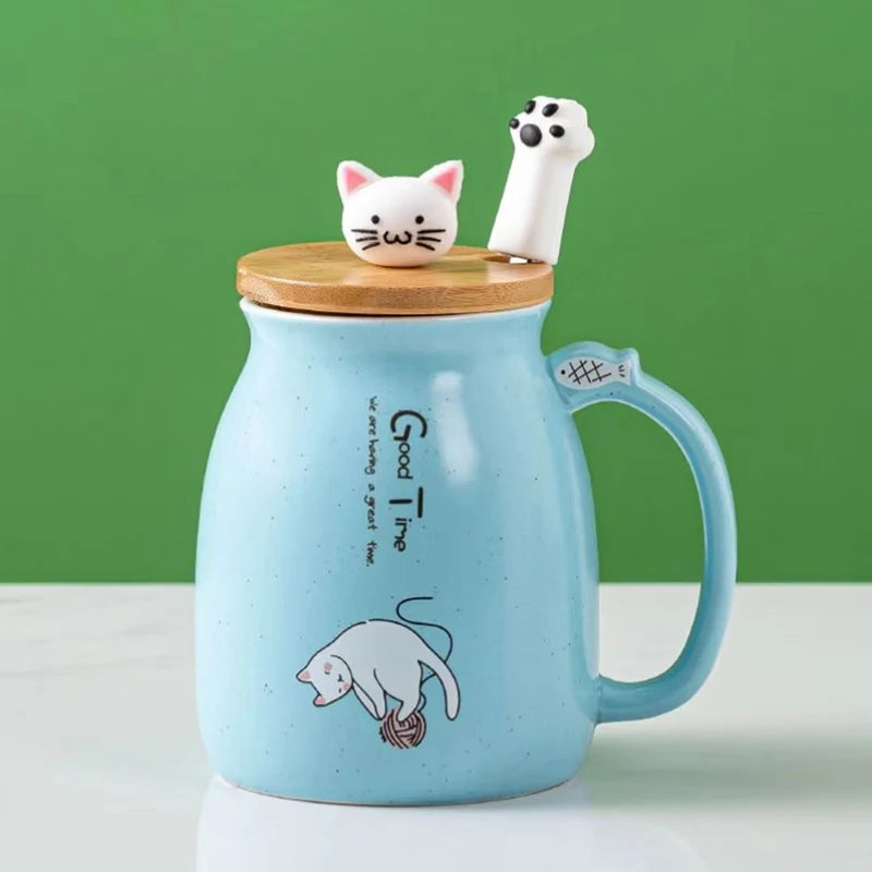 Tazza in Ceramica con Gatto e Coperchio 450ml – Idea Regalo Originale