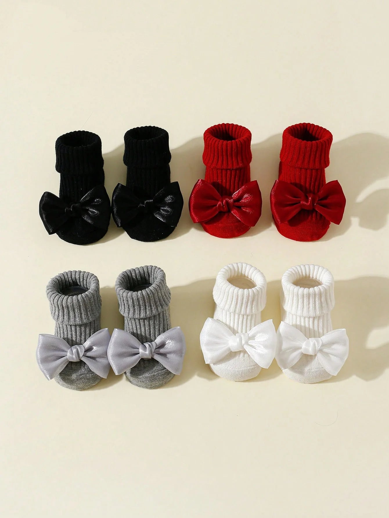 4 paia di calzini per bambini con fiocchi, calzini alla caviglia carini in morbido cotone per bambine, calzini per neonati alla moda antiscivolo 0-24 mesi