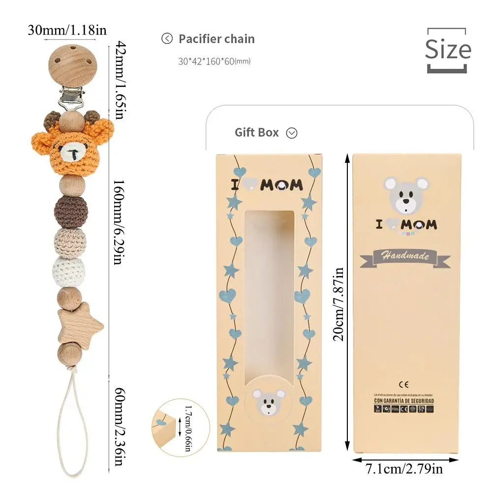 Clip Porta Ciuccio in Legno di Faggio Fatta a Mano | Con Custodia | 8 Colori