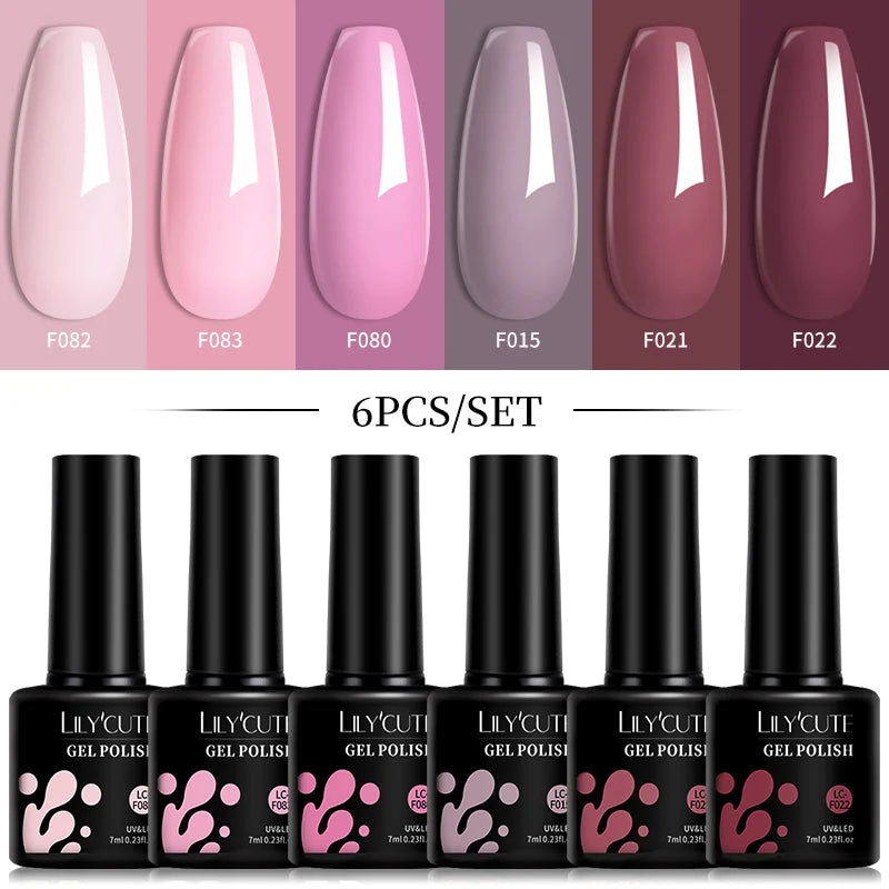 LILYCUTE Set di 6 Smalti Gel per Unghie Fai-da-Te 7ML, Rosa Brillante, Accessori per Nail Art, Smalto Gel UV LED Soak-Off