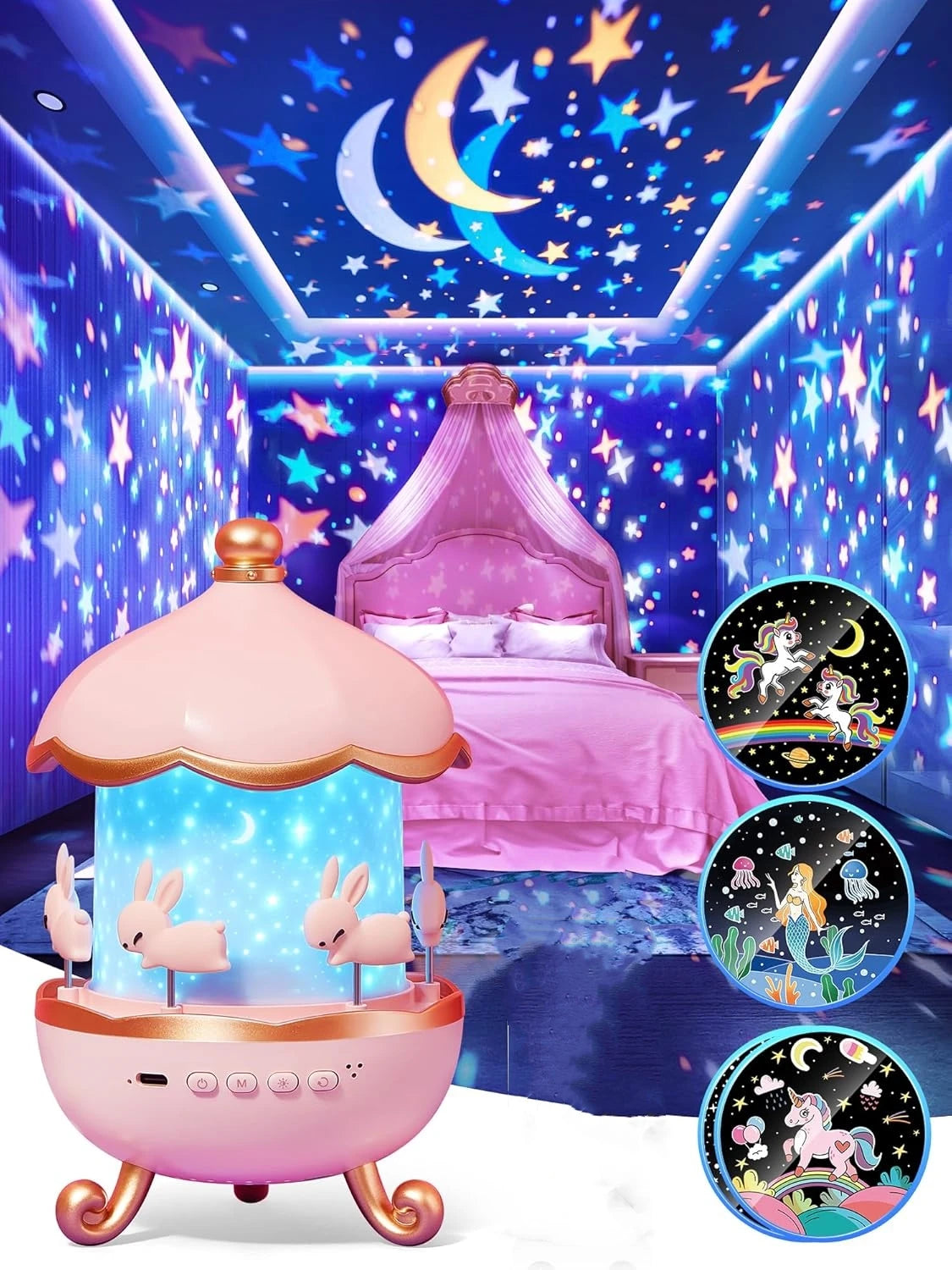 Proiettore stellare per bambini 12 pellicole Luci stellare per proiettore da soffitto Lampada notturna per bambini con altoparlante Bluetooth Regali squisiti