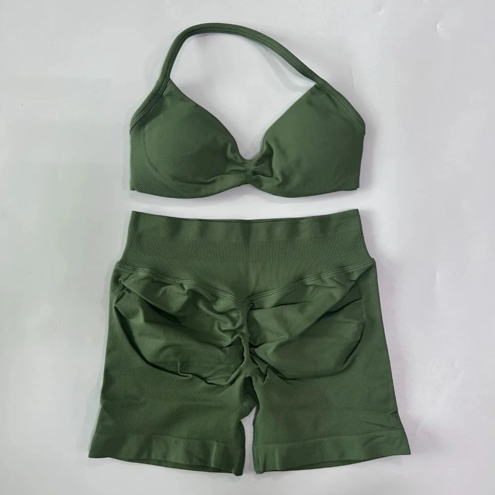 Set Yoga 2 Pezzi Senza Cuciture – Reggiseno Sportivo & Pantaloncini Fitness