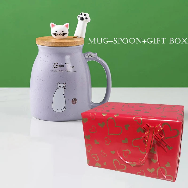 Tazza in Ceramica con Gatto e Coperchio 450ml – Idea Regalo Originale