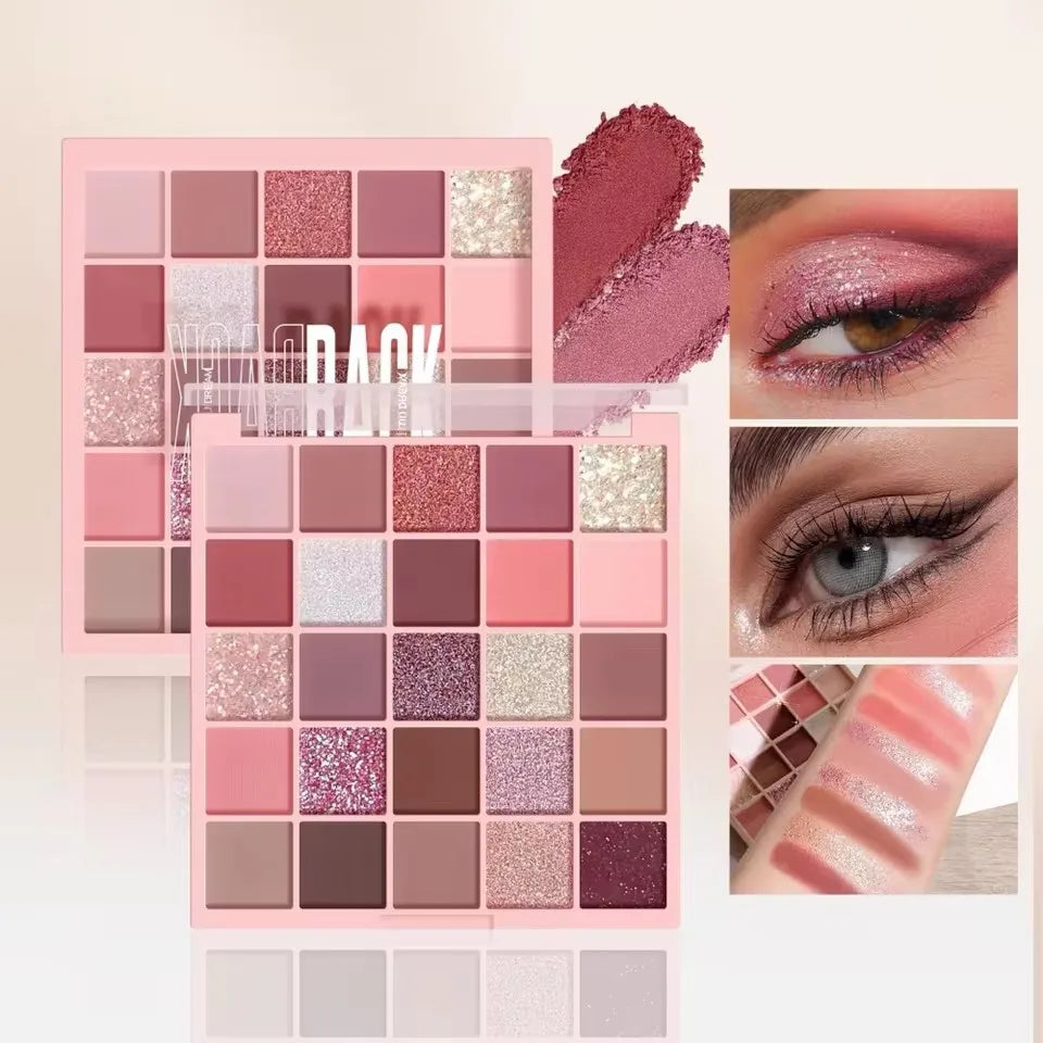 Palette Ombretti 25 Colori – Grigio Cemento, Marrone Rosa, Opaco e Glitterato