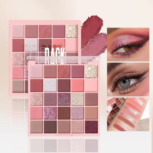 Palette Ombretti 25 Colori – Grigio Cemento, Marrone Rosa, Opaco e Glitterato
