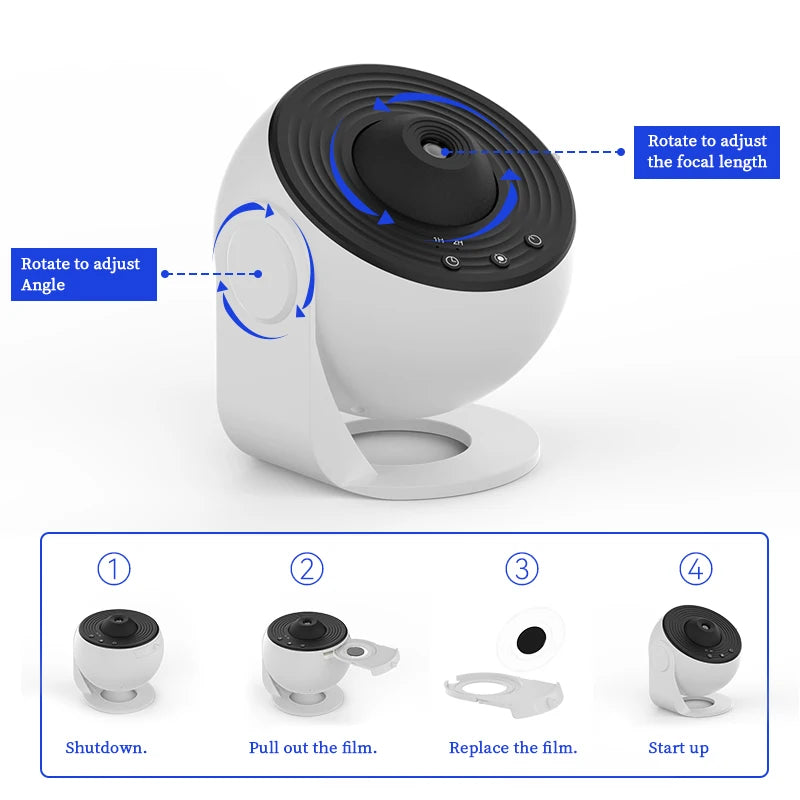 Proiettore Galaxy con luce notturna Proiettore cielo stellato 360 °   Ruota la lampada planetaria per la camera da letto dei bambini, regalo di San Valentino, decorazione per matrimoni