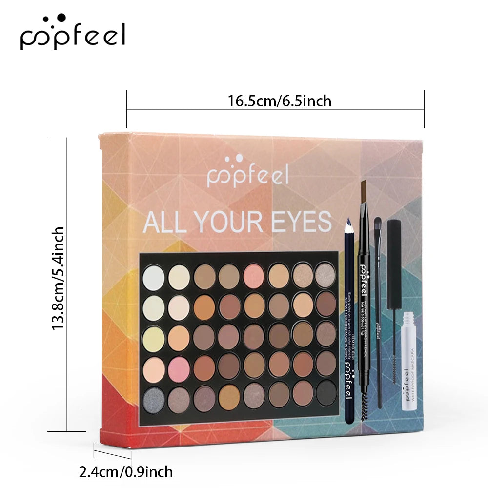 POPFEEL Set per trucco occhi, tavolozza di ombretti, eyeliner, mascara, matita per sopracciglia, scatola per set di strumenti per il trucco, regali per le donne