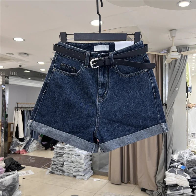 Shorts Denim Vita Alta – Orlo Arrotolato Stile Vintage | 5 Colori | Donna