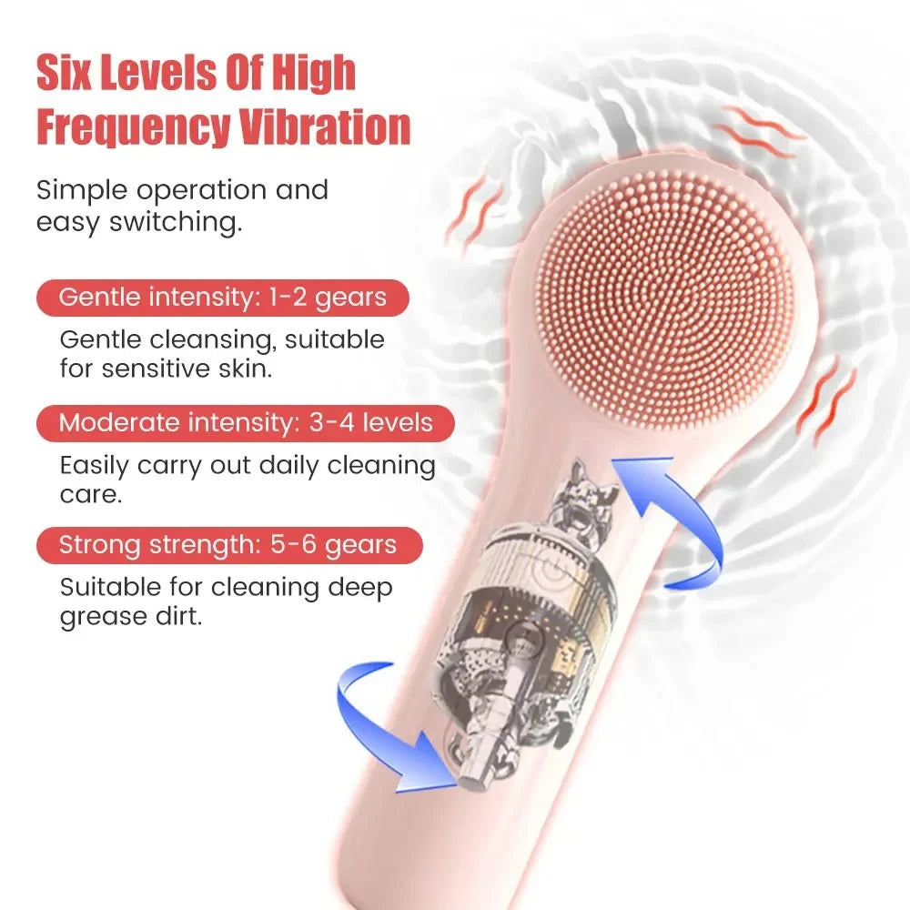 Detergente a vibrazione ad ultrasuoni Rondella per il viso in silicone Controllo della resistenza a 6 livelli Riscaldamento Ipx7 Impermeabile ricaricabile