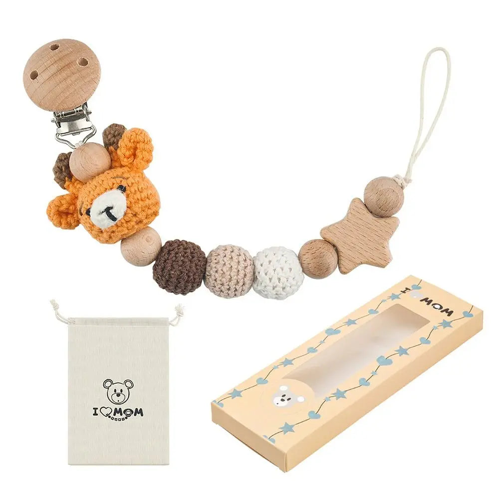 Clip Porta Ciuccio Animali Cartoon in Legno di Faggio | Con Custodia | 9 Colori