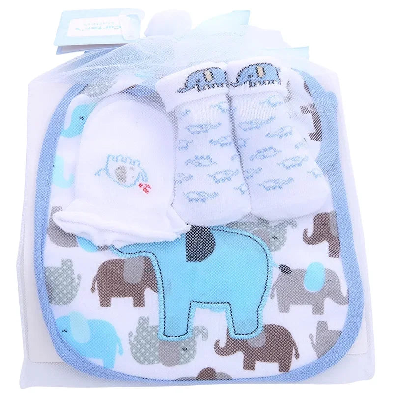 1 borsa Bavaglini in cotone per bambini Set di calzini per asciugamani Neonati Panni per ruttini + Calzini + Guanti antigraffio Ragazzi Ragazze Regalo di compleanno di Natale