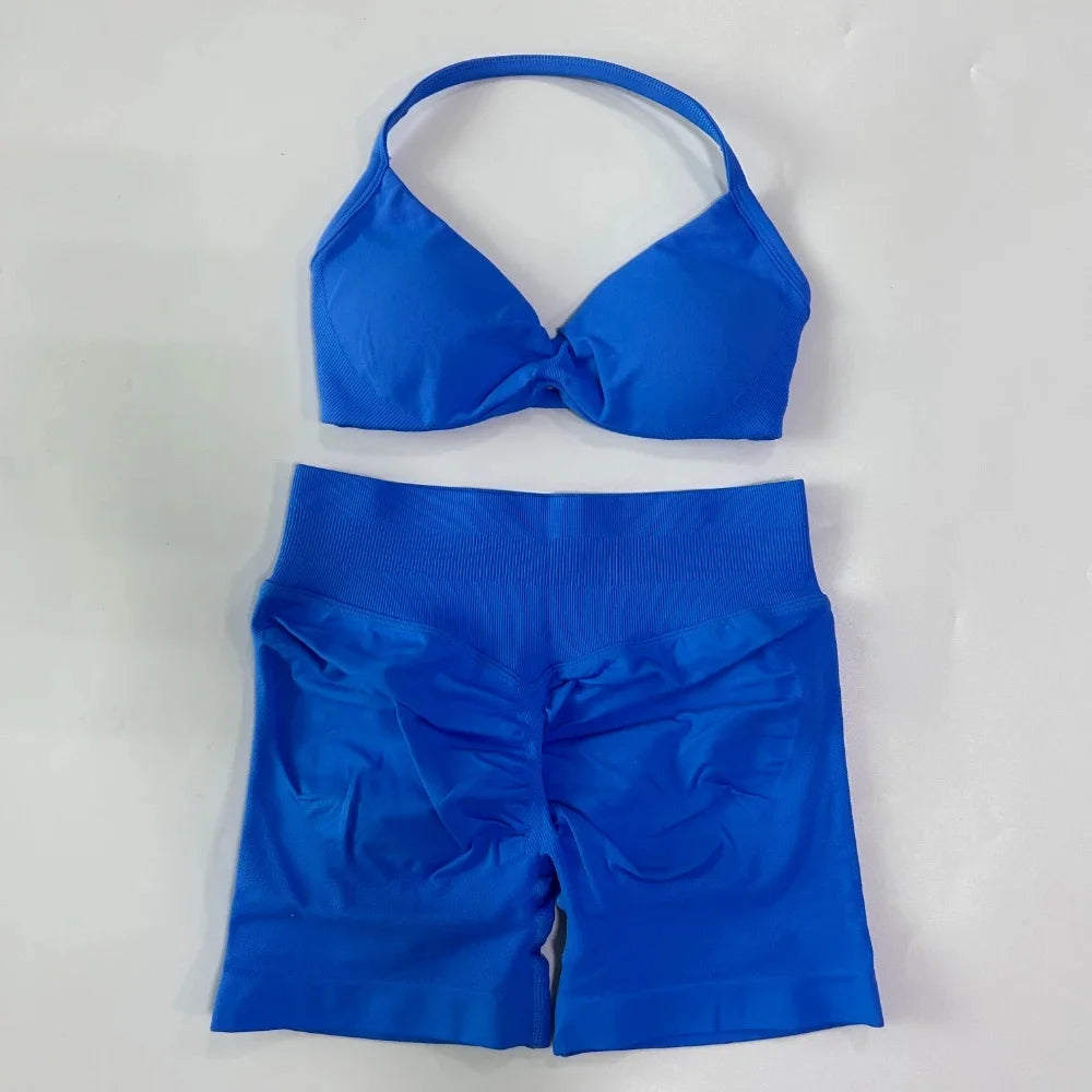 Set Yoga 2 Pezzi Senza Cuciture – Reggiseno Sportivo & Pantaloncini Fitness