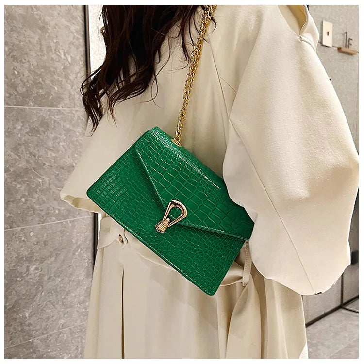 Borse a tracolla modello coccodrillo per donna Catene di moda Borsa quadrata Borsa a tracolla in pelle PU femminile Pochette per telefono quotidiana