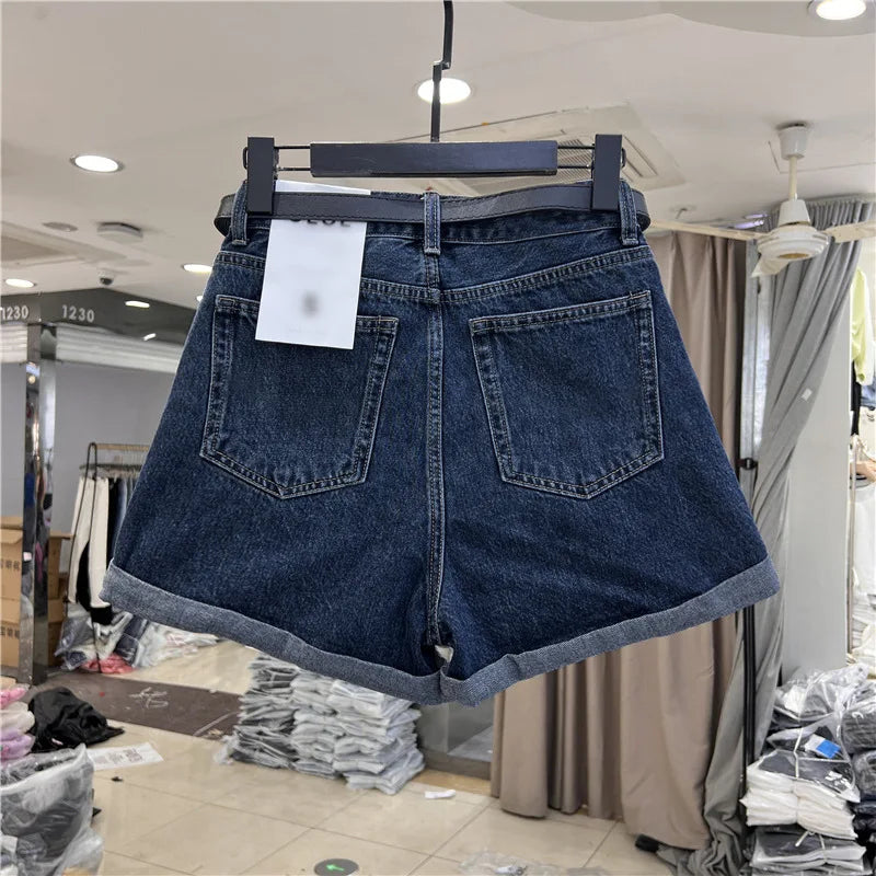 Shorts Denim Vita Alta – Orlo Arrotolato Stile Vintage | 5 Colori | Donna