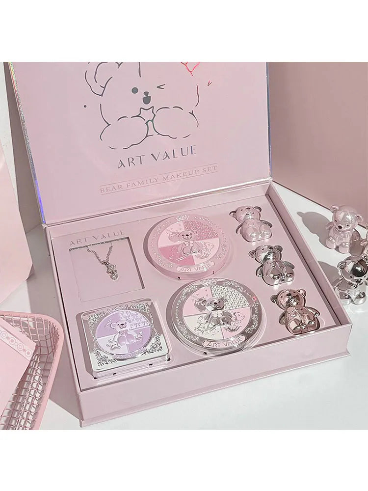 Set Trucco Lusso 7 Pezzi – Rossetti Opachi, Blush, Cipria, Palette Occhi & Collana