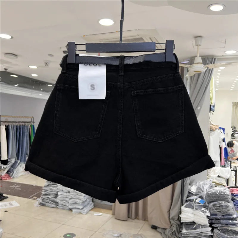 Shorts Denim Vita Alta – Orlo Arrotolato Stile Vintage | 5 Colori | Donna